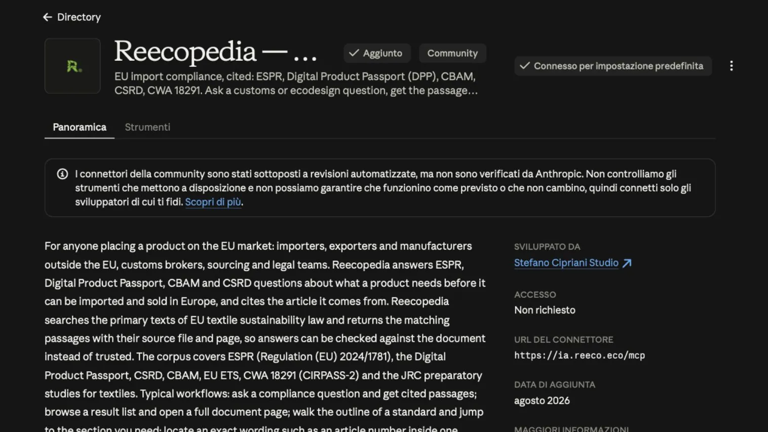 Il nostro strumento Reecopedia è ora elencato anche nella directory Anthropic
